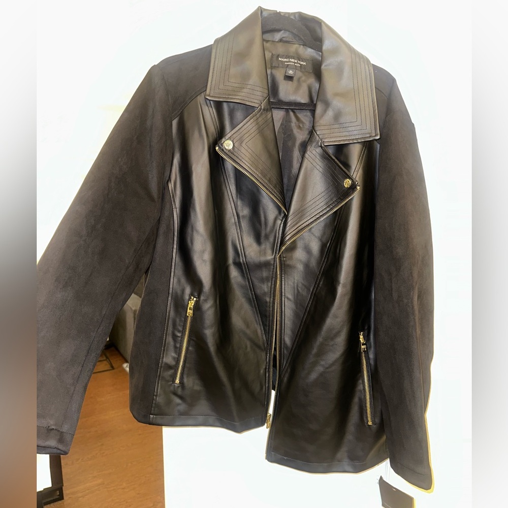New Plus Size Marc New York Black Faux Leather & Suede Jacket 3X